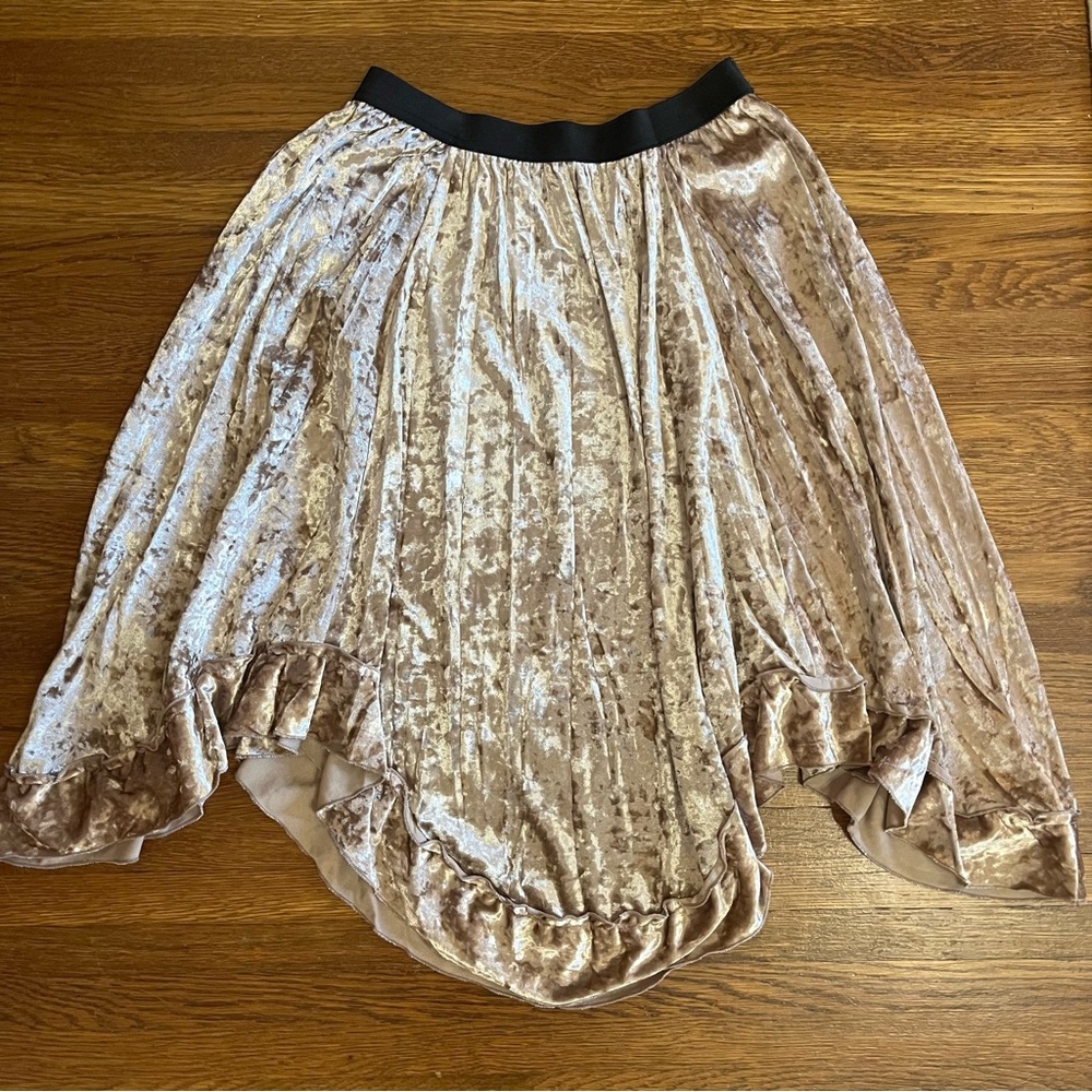 Melody crushed Velvet champagne Gypsy skirt M ruffle asymmetrical